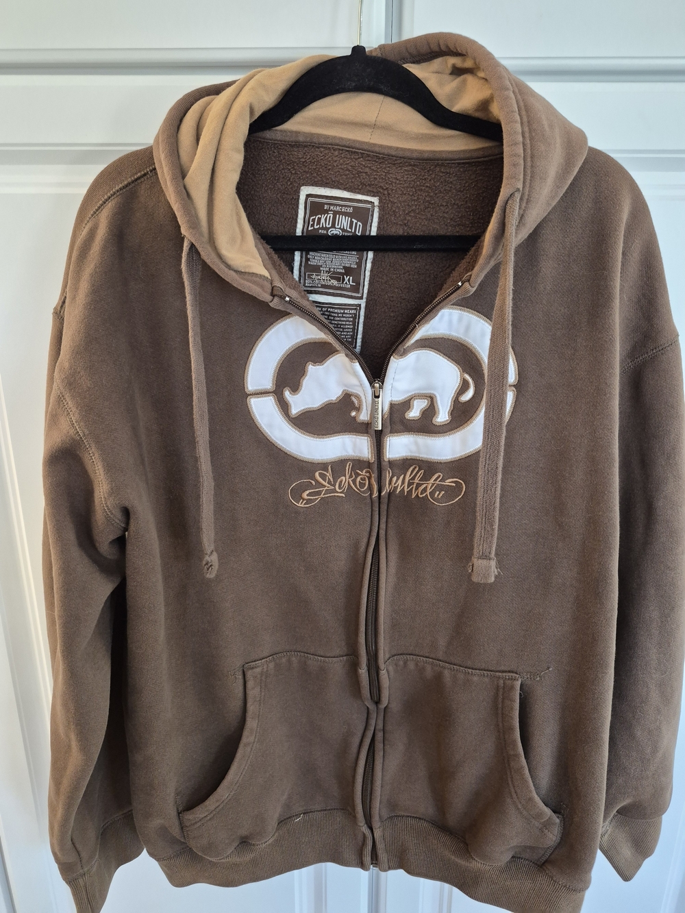 Ecko Unlimited Spellout Hoodie with White Trim  Logo Zip Pull Vintage Excellent